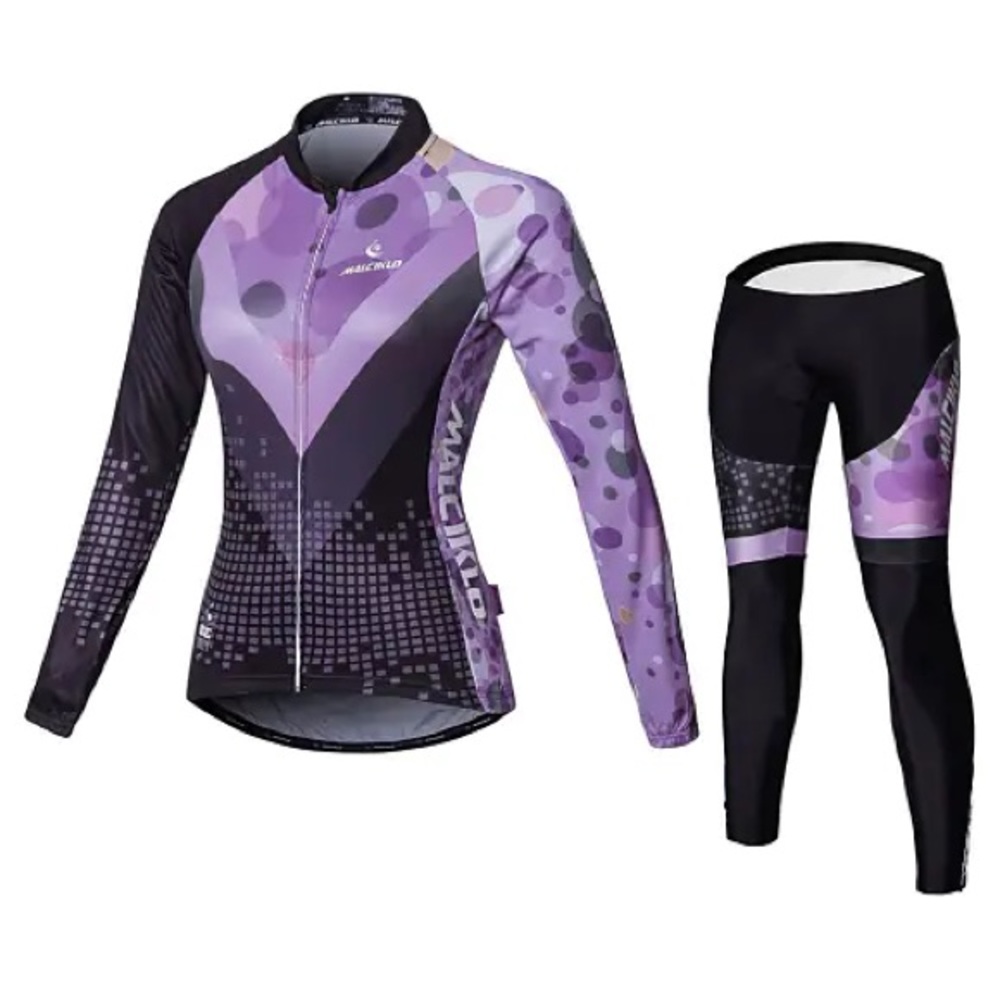 Malciklo Long Sleeve Fleece Lined Cycling Jersey w/ Padded Tights